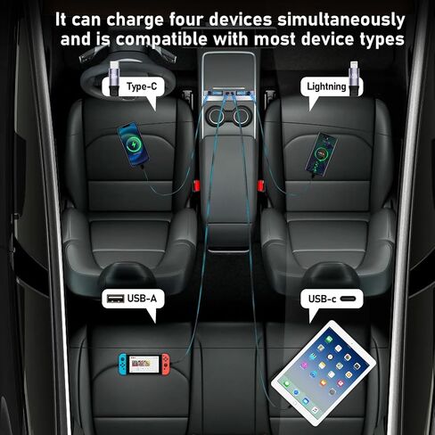 65W USB Charger Hub for Tesla Model Y Juniper 2025,2026 Accessories- 4-Port Fast Charging Hub with Sliding Cover, Retractable Phone Charger Hub, Docking Station for Tesla Model 3 Highland 2024-2026 in Saudi Arabia