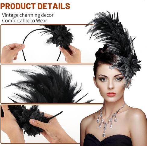 عشرينيات القرن العشرين ، سحر رأس الرأس ، القبعات السوداء القبعات شاي شاي زهرة الإكسسوارات in Kuwait