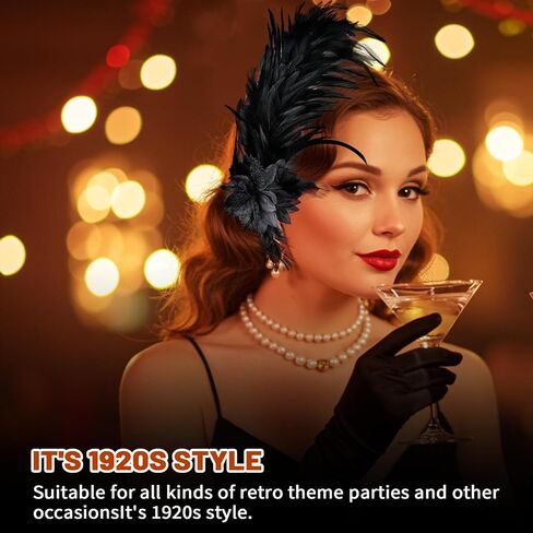 عشرينيات القرن العشرين ، سحر رأس الرأس ، القبعات السوداء القبعات شاي شاي زهرة الإكسسوارات in Kuwait