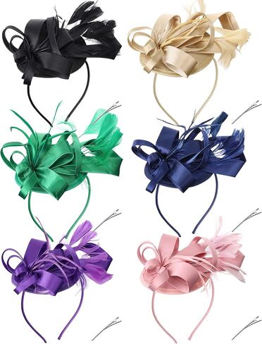 JaGely 6 Pack Fascinators Hats for Women Garden Tea Party Hats Bulk Vintage Multipack Derby Wedding Flower Cocktail Mesh Feathers Hair Clip for Christmas Party (Purple, Black, Gold, Green, Navy, Pink) in Saudi Arabia
