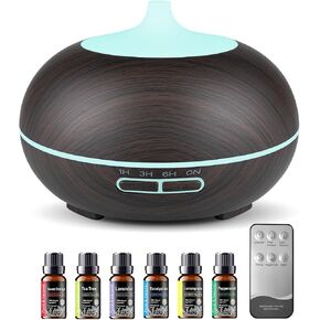 550ml Large Capacity Essential Oil Diffuser with 6 Essential Oil Set, Aromatherapy Ultrasonic Air Humidifier with Timer Setting, 7 Color LED Night Light and Waterless Auto-Off Functions for Home, Spa in Kuwait