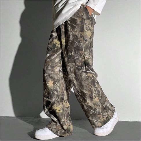 Boy's Baggy Camo Pants Elastic Waist Straight Wide Leg Casual Track Pants in Saudi Arabia