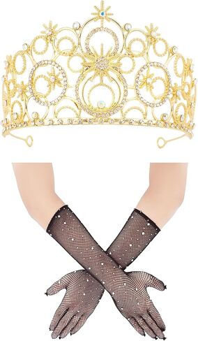 Women Halloween Costume Accessories, Crystal Crown Rhinestone Mesh Fishnet Long Gloves Blonde Wig - Dress for Cosplay in Saudi Arabia