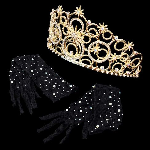 Women Halloween Costume Accessories, Crystal Crown Rhinestone Mesh Fishnet Long Gloves Blonde Wig - Dress for Cosplay in Saudi Arabia