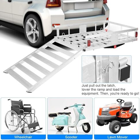 حاملة شحن Goplus Hitch ، 50 "x29.5" من الألومنيوم على كرسي متحرك حامل التنقل مع المنحدر ، حاملة شحن شاحنات مقطورة لشاحنة سيارات الدفع الرباعي ، سعة 500 رطل ، فئة FIT III أو IV 2 "المتلقي in Kuwait