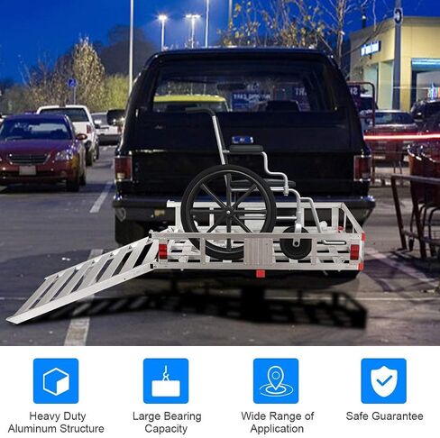 حاملة شحن Goplus Hitch ، 50 "x29.5" من الألومنيوم على كرسي متحرك حامل التنقل مع المنحدر ، حاملة شحن شاحنات مقطورة لشاحنة سيارات الدفع الرباعي ، سعة 500 رطل ، فئة FIT III أو IV 2 "المتلقي in Kuwait