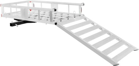 حاملة شحن Goplus Hitch ، 50 "x29.5" من الألومنيوم على كرسي متحرك حامل التنقل مع المنحدر ، حاملة شحن شاحنات مقطورة لشاحنة سيارات الدفع الرباعي ، سعة 500 رطل ، فئة FIT III أو IV 2 "المتلقي in Kuwait
