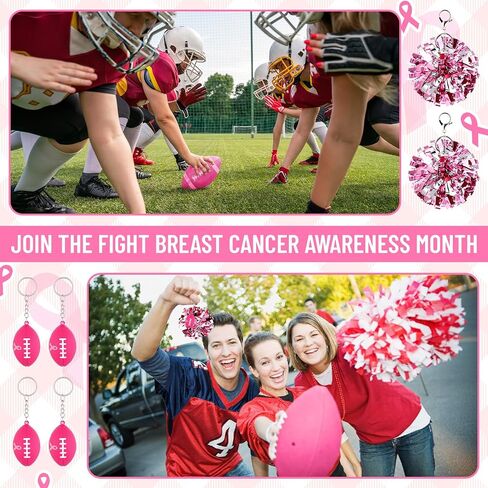 Nosiny Breast Cancer Awareness Keychain Pink Ribbon Rugby Keychains and Pom Pom Keychainss Team Supplies Favors in Saudi Arabia
