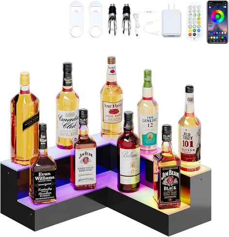 Dethan 2 Tier 15 Inch Liquor Bottle Display Shelf - Wine Racks with Multi-Color, Acrylic Bar Shelves for Commercial Clubs in Kuwait