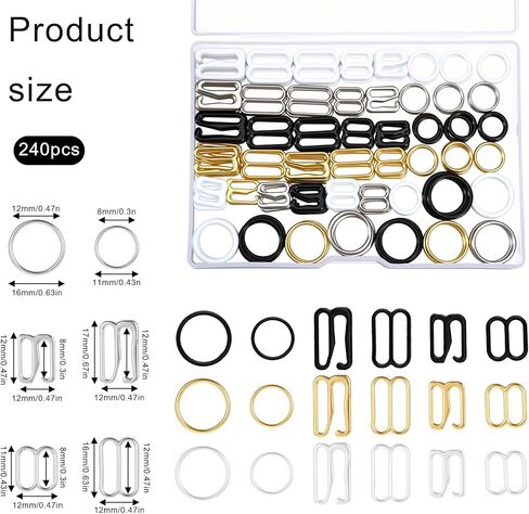 240 Pcs Swimsuit Bra Strap Hooks Bra Strap Slide Rings Replacement Slider Metal Bathing Suit Clips Clasp Bathing Suit Clasp Replacement 3 Styles for Swimsuit Tops and Slip Dress in Kuwait