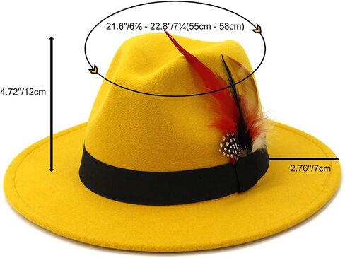 Fashion Feather Decor Wool Fedora Hats for Women & Men, Wide Brim Gangster Gentleman Felt Jazz Hat in Saudi Arabia