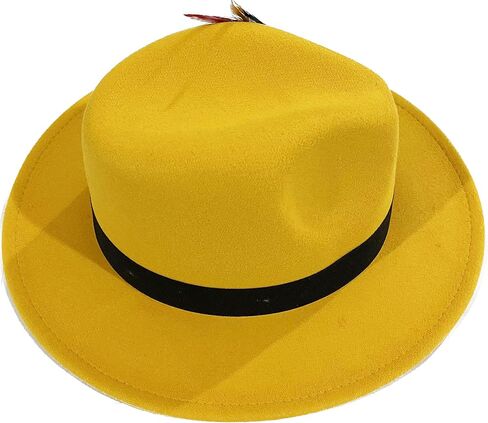 Fashion Feather Decor Wool Fedora Hats for Women & Men, Wide Brim Gangster Gentleman Felt Jazz Hat in Saudi Arabia