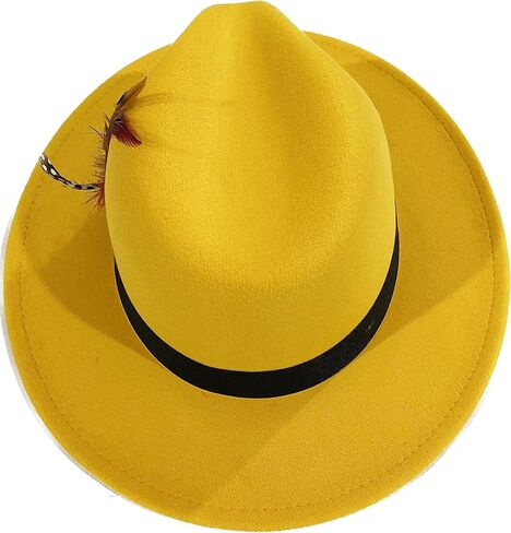 Fashion Feather Decor Wool Fedora Hats for Women & Men, Wide Brim Gangster Gentleman Felt Jazz Hat in Saudi Arabia