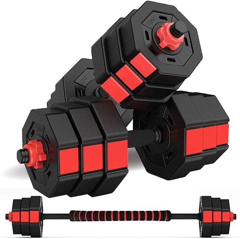 wolfyok Dumbbells Set, Adjustable Weights 3-in-1 Set Barbell 44Lb/66Lb, Home Gym Equipment for Men Women Gym Workout Fitness Exercise with Connecting Rod in Saudi Arabia