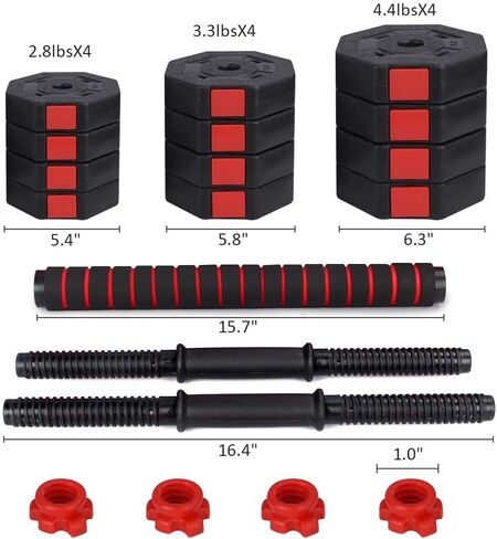 wolfyok Dumbbells Set, Adjustable Weights 3-in-1 Set Barbell 44Lb/66Lb, Home Gym Equipment for Men Women Gym Workout Fitness Exercise with Connecting Rod in Saudi Arabia