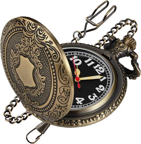 Realpoo Silvery Shield Quartz Pocket Watch Quartz Movement,Quartz Pocket Watches Arabic Numeral Digital Scale with Chain Clip for Men in Saudi Arabia