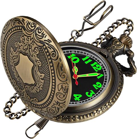 Realpoo Silvery Shield Quartz Pocket Watch Quartz Movement,Quartz Pocket Watches Arabic Numeral Digital Scale with Chain Clip for Men in Saudi Arabia