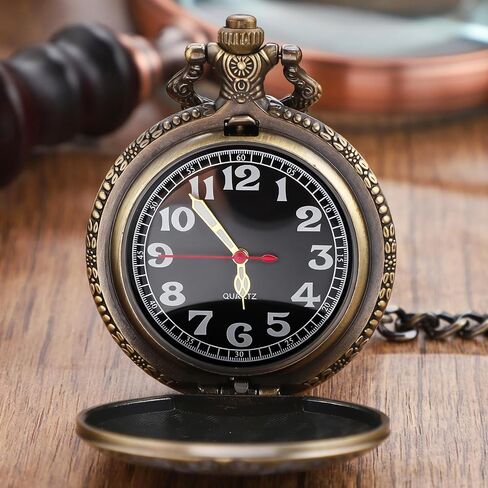 Realpoo Silvery Shield Quartz Pocket Watch Quartz Movement,Quartz Pocket Watches Arabic Numeral Digital Scale with Chain Clip for Men in Saudi Arabia