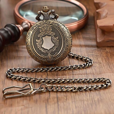 Realpoo Silvery Shield Quartz Pocket Watch Quartz Movement,Quartz Pocket Watches Arabic Numeral Digital Scale with Chain Clip for Men in Saudi Arabia
