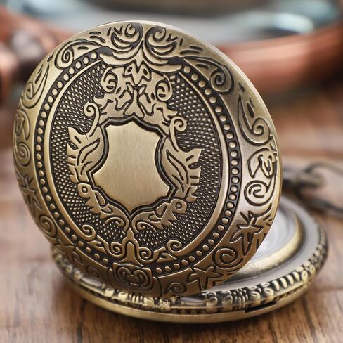 Realpoo Silvery Shield Quartz Pocket Watch Quartz Movement,Quartz Pocket Watches Arabic Numeral Digital Scale with Chain Clip for Men in Saudi Arabia