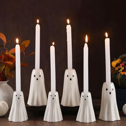 Mumufy 6 PCS Halloween Ghost Candlestick Holder Sceramic Ghost Shape Candle Stick Holder Halloween Taper Candleholder Concerative Concertiat in Saudi Arabia