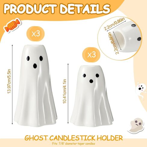Mumufy 6 PCS Halloween Ghost Candlestick Holder Sceramic Ghost Shape Candle Stick Holder Halloween Taper Candleholder Concerative Concertiat in Saudi Arabia