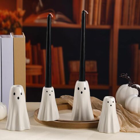 Mumufy 6 PCS Halloween Ghost Candlestick Holder Sceramic Ghost Shape Candle Stick Holder Halloween Taper Candleholder Concerative Concertiat in Saudi Arabia