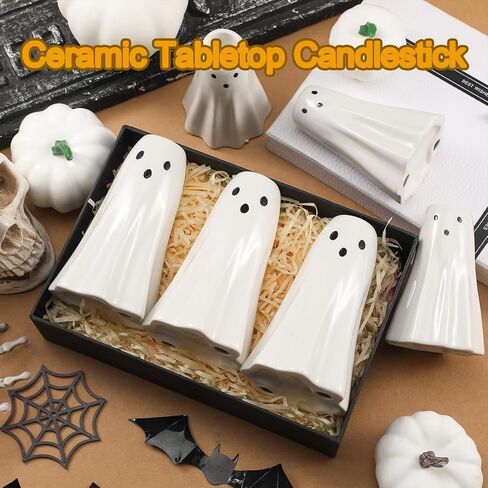 Mumufy 6 PCS Halloween Ghost Candlestick Holder Sceramic Ghost Shape Candle Stick Holder Halloween Taper Candleholder Concerative Concertiat in Saudi Arabia