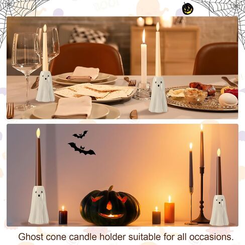 Mumufy 6 PCS Halloween Ghost Candlestick Holder Sceramic Ghost Shape Candle Stick Holder Halloween Taper Candleholder Concerative Concertiat in Saudi Arabia