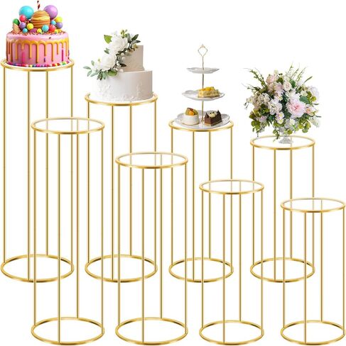 Geelin 8 Pcs Cylinder Pedestal Stands for Parties 35.4/31.5/27.6/23.6 Inch Gold Metal Cilindro para Fiestas Cake Pedestal Plant Cylinder Stands for Vases Flowers Wedding Birthday Party Decorations in Saudi Arabia