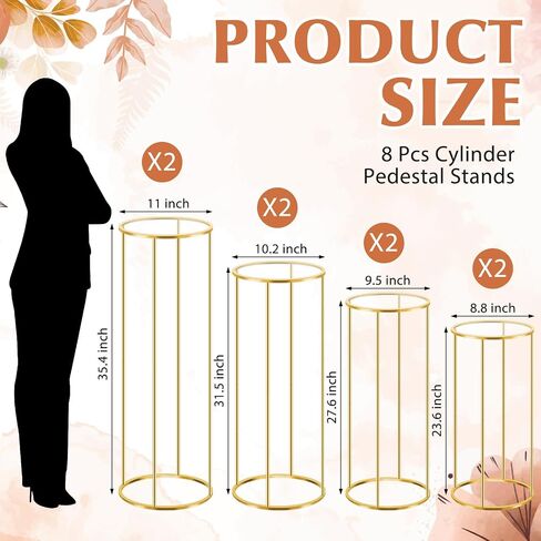 Geelin 8 Pcs Cylinder Pedestal Stands for Parties 35.4/31.5/27.6/23.6 Inch Gold Metal Cilindro para Fiestas Cake Pedestal Plant Cylinder Stands for Vases Flowers Wedding Birthday Party Decorations in Saudi Arabia