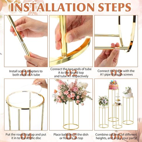 Geelin 8 Pcs Cylinder Pedestal Stands for Parties 35.4/31.5/27.6/23.6 Inch Gold Metal Cilindro para Fiestas Cake Pedestal Plant Cylinder Stands for Vases Flowers Wedding Birthday Party Decorations in Saudi Arabia