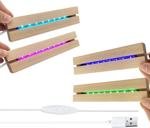 4pcs 6 "قاعدة مصباح LED خشبي ، قاعدة خفيفة مصباح خشبي ملون ، قاعدة مصباح LED قاعدة لايت قاعدة ليلية لفيلم أكريليك ثلاثي الأبعاد الفنية الزجاجية in Kuwait