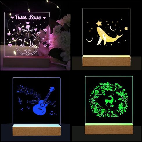 4pcs 6 "قاعدة مصباح LED خشبي ، قاعدة خفيفة مصباح خشبي ملون ، قاعدة مصباح LED قاعدة لايت قاعدة ليلية لفيلم أكريليك ثلاثي الأبعاد الفنية الزجاجية in Kuwait