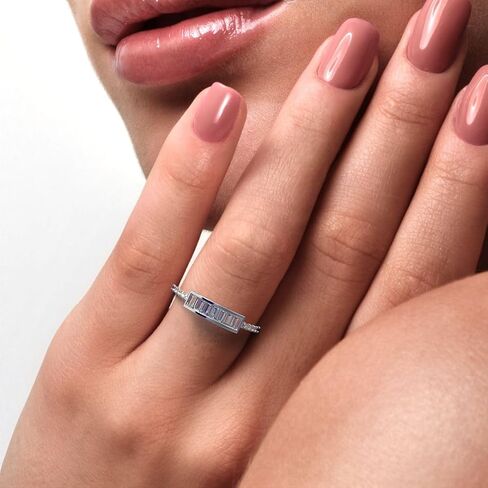 Clara Pucci 0.47 CT Baguette Cut Moissanite Dainty Minimalist Channel أفقي بار Pave Light Right 14k صلب أبيض النطاق الزفاف اليومي in Saudi Arabia