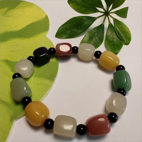 سوار Jade Bead ، طبيعية ، منحوتة يدويًا مجوهرات الأحجار الكريمة ، تصميم شفاف وملون ، مرن ، هدايا شفاء ، هدية احتفالية لأبها الأم ، عيد الميلاد ، أعياد الميلاد ، مربع in Saudi Arabia