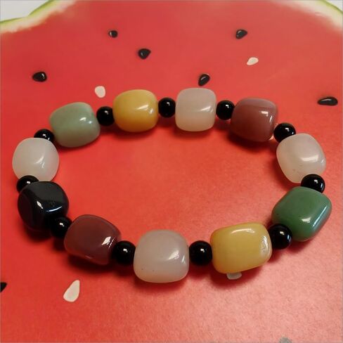 سوار Jade Bead ، طبيعية ، منحوتة يدويًا مجوهرات الأحجار الكريمة ، تصميم شفاف وملون ، مرن ، هدايا شفاء ، هدية احتفالية لأبها الأم ، عيد الميلاد ، أعياد الميلاد ، مربع in Saudi Arabia