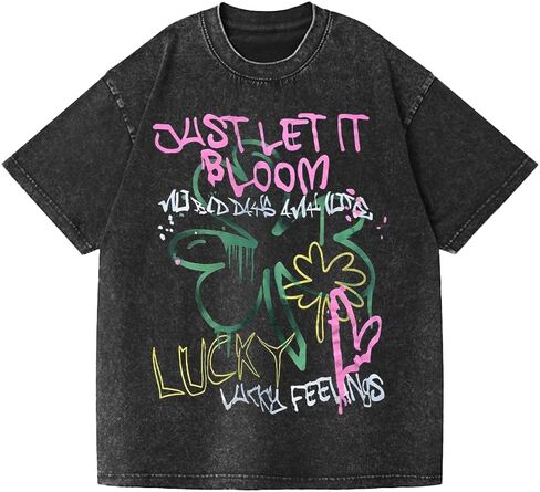 Unisex Irregular Graffiti Trefoil Washed Short-Sleeved T-Shirt, Fashionable Casual Style, Streetwear in Saudi Arabia