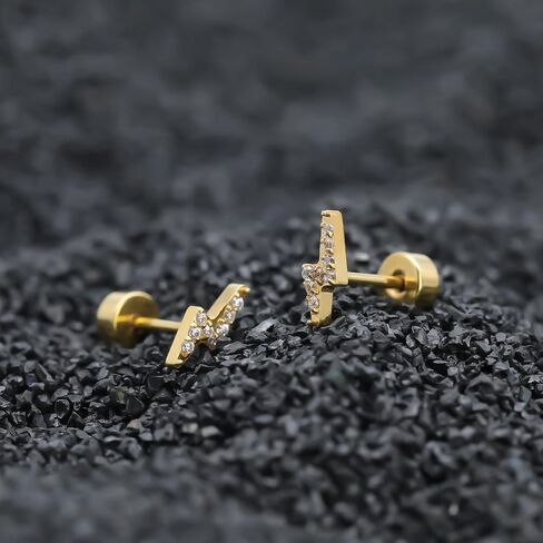 XUU Titanium Flat Back Cartilage Stud Earrings, 20G 8mm Post, Externally Threaded Labret with CZ Tops-Flower, Heart, Bolt-Hypoallergenic Piercing Jewelry for Lobe & Helix (1 Pair) in Saudi Arabia