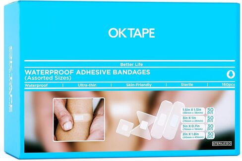 OK TAPE Waterproof Clear Adhesive Bandages, Bulk 160 ct Sheer Assorted Sizes with Individually Wraps for First-Aid Wound Care, Variety Bandage Pack for Minor Cuts & Scrapes - Stays Put in The Shower in Saudi Arabia