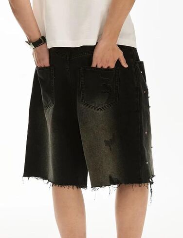 Fcoolyeet Men Jean شورت Y2K Rhinestone Denim Bermuda Shorts Long Baggy Jorts Streetwear Women in Kuwait