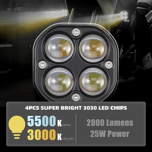 مجموعة الإضاءة الأمامية السوداء Nicecnc متوافقة مع Yamaha Tenere 700 XTZ700 2019-2024 ، 25W 4PCS 3030 LED Chips 2000 Lumens Yellow White Light IP67 in Kuwait