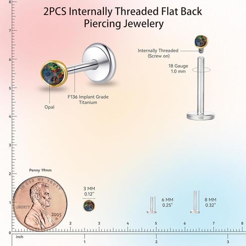 Limerencia 18G Titanium Body Bodich Jewelry ، G23 Hypoallergenic Flat Back Opal tragus tragus cartilage conch medusa medusa stud أقراط للنساء الرجال in Kuwait