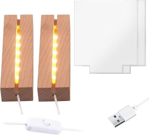 4pcs 6 "قاعدة مصباح LED خشبي ، قاعدة خفيفة مصباح خشبي ملون ، قاعدة مصباح LED قاعدة لايت قاعدة ليلية لفيلم أكريليك ثلاثي الأبعاد الفنية الزجاجية in Kuwait