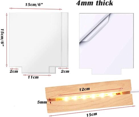 4pcs 6 "قاعدة مصباح LED خشبي ، قاعدة خفيفة مصباح خشبي ملون ، قاعدة مصباح LED قاعدة لايت قاعدة ليلية لفيلم أكريليك ثلاثي الأبعاد الفنية الزجاجية in Kuwait
