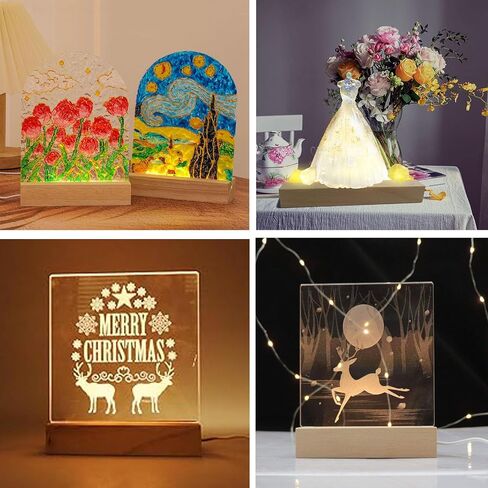 4pcs 6 "قاعدة مصباح LED خشبي ، قاعدة خفيفة مصباح خشبي ملون ، قاعدة مصباح LED قاعدة لايت قاعدة ليلية لفيلم أكريليك ثلاثي الأبعاد الفنية الزجاجية in Kuwait