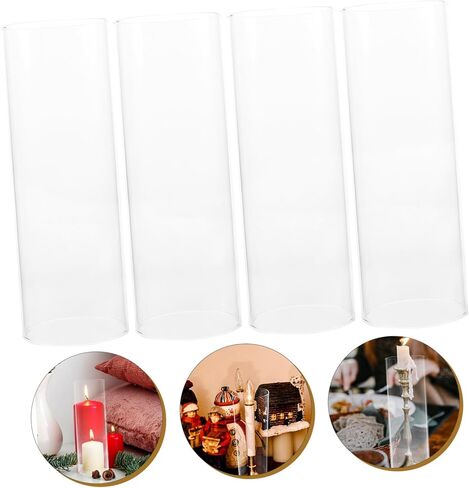 Vaguelly 4Pcs Transparent Glass Candle Shades Protective Candle Tube Covers for Gentle LED Flame High Borosilicate Glass Craft Candle Holders for Home Decor and Events in Saudi Arabia