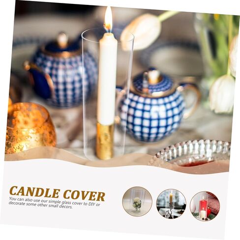Vaguelly 4Pcs Transparent Glass Candle Shades Protective Candle Tube Covers for Gentle LED Flame High Borosilicate Glass Craft Candle Holders for Home Decor and Events in Saudi Arabia