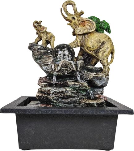 Decorative Elephant Cascade Tabletop Fountain with LED Globe, 3-Tier Design, A Quiet and Soothing Indoor Desktop Fountain in Saudi Arabia