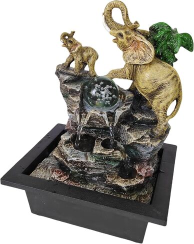 Decorative Elephant Cascade Tabletop Fountain with LED Globe, 3-Tier Design, A Quiet and Soothing Indoor Desktop Fountain in Saudi Arabia